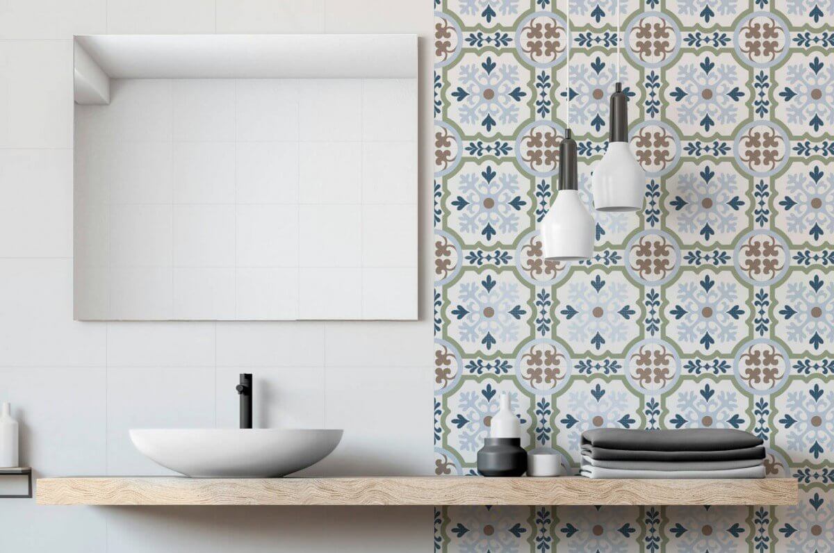 azulejos hidraulicos porcelanicos en baño